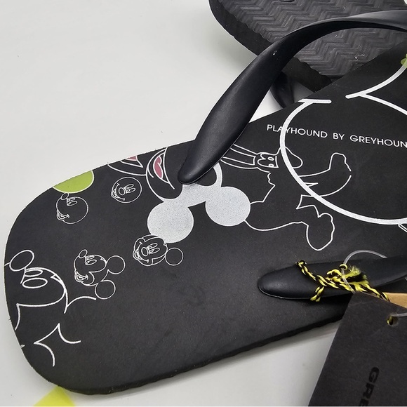 NWT GREYHOUND DESIGN X MICKEY MOUSE Black Flip Flops Men's sz 43 - Picture 5 of 6